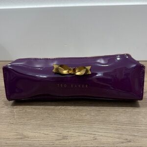 Ted Baker Aker Purple Oxblood pencil case bow patent glossy pouch cosmetic bag